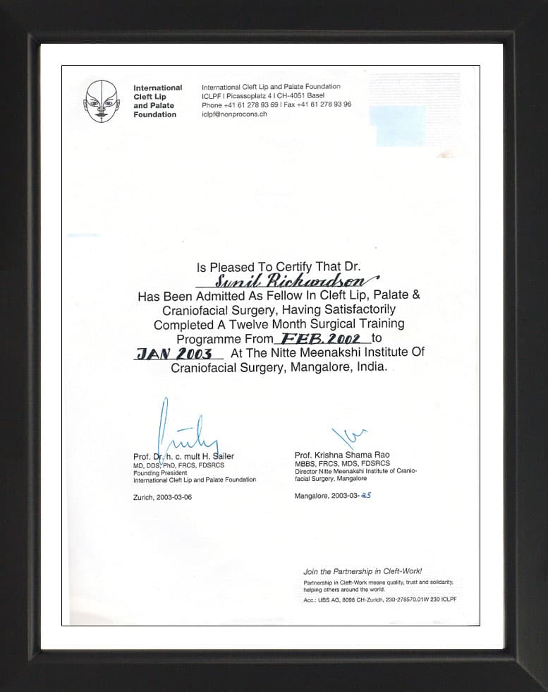International Cleft Lip and Palate Foundation Switzerland-Certificate