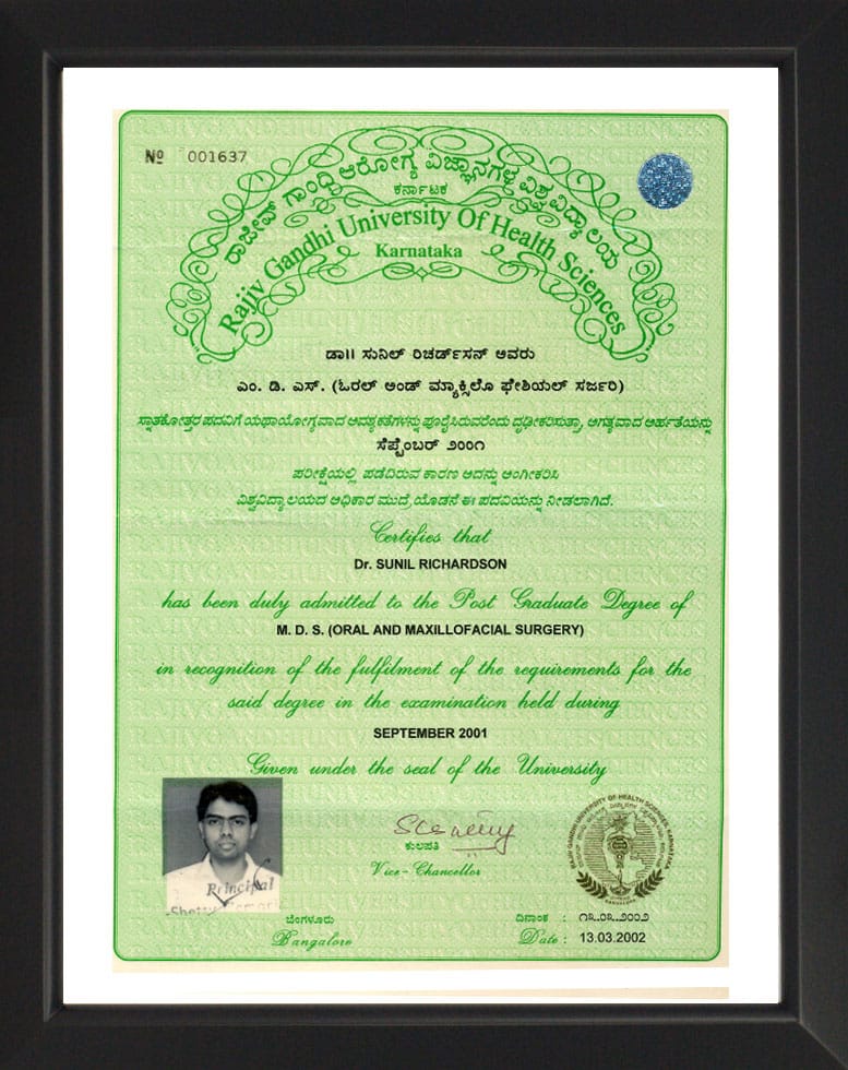 Rajiv Gandhi University of Health Sciences - MDS Certificate