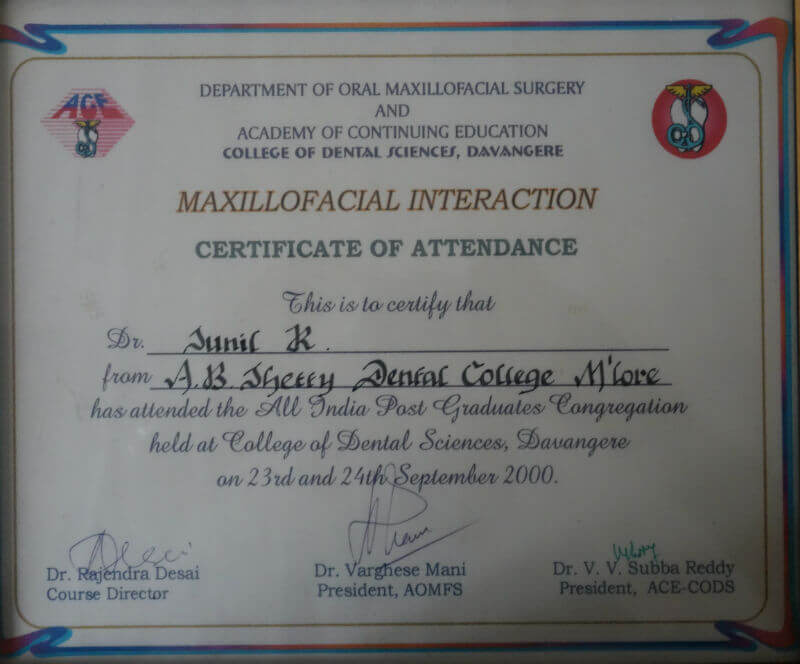 Certificate - Davangere, 2000