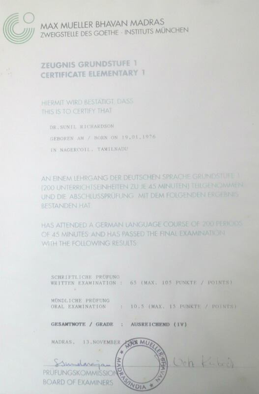 Certificate - India 1998