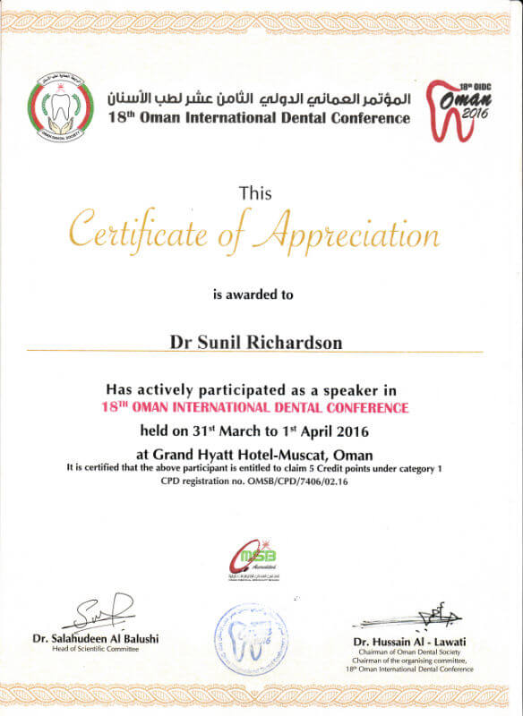 Certificate - Oman, 2016