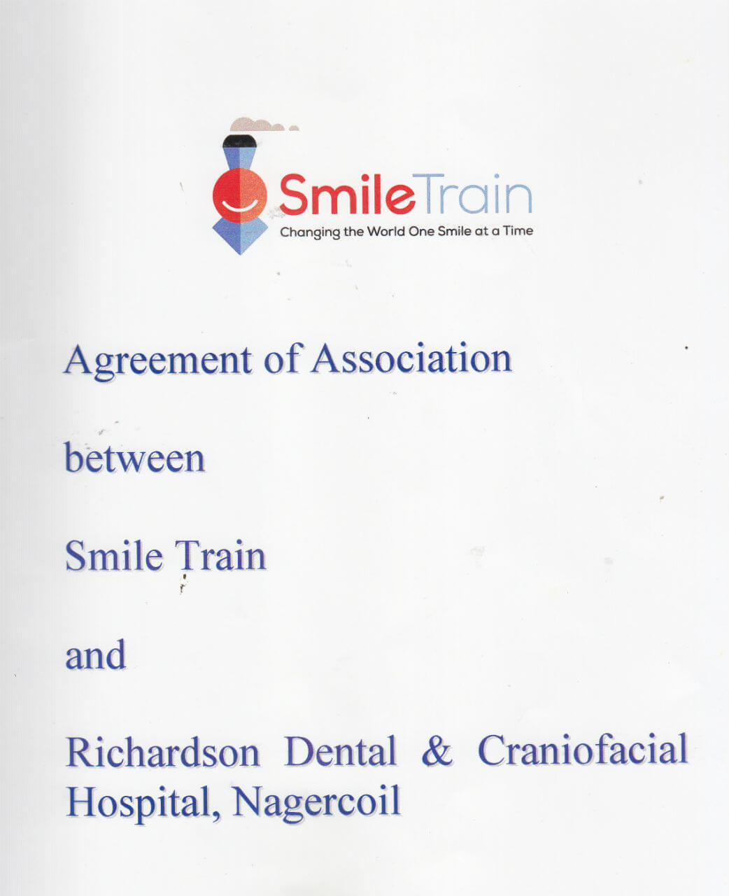 Smile Train Certificate for for Richardsons Dental and Craniofacial Hospital